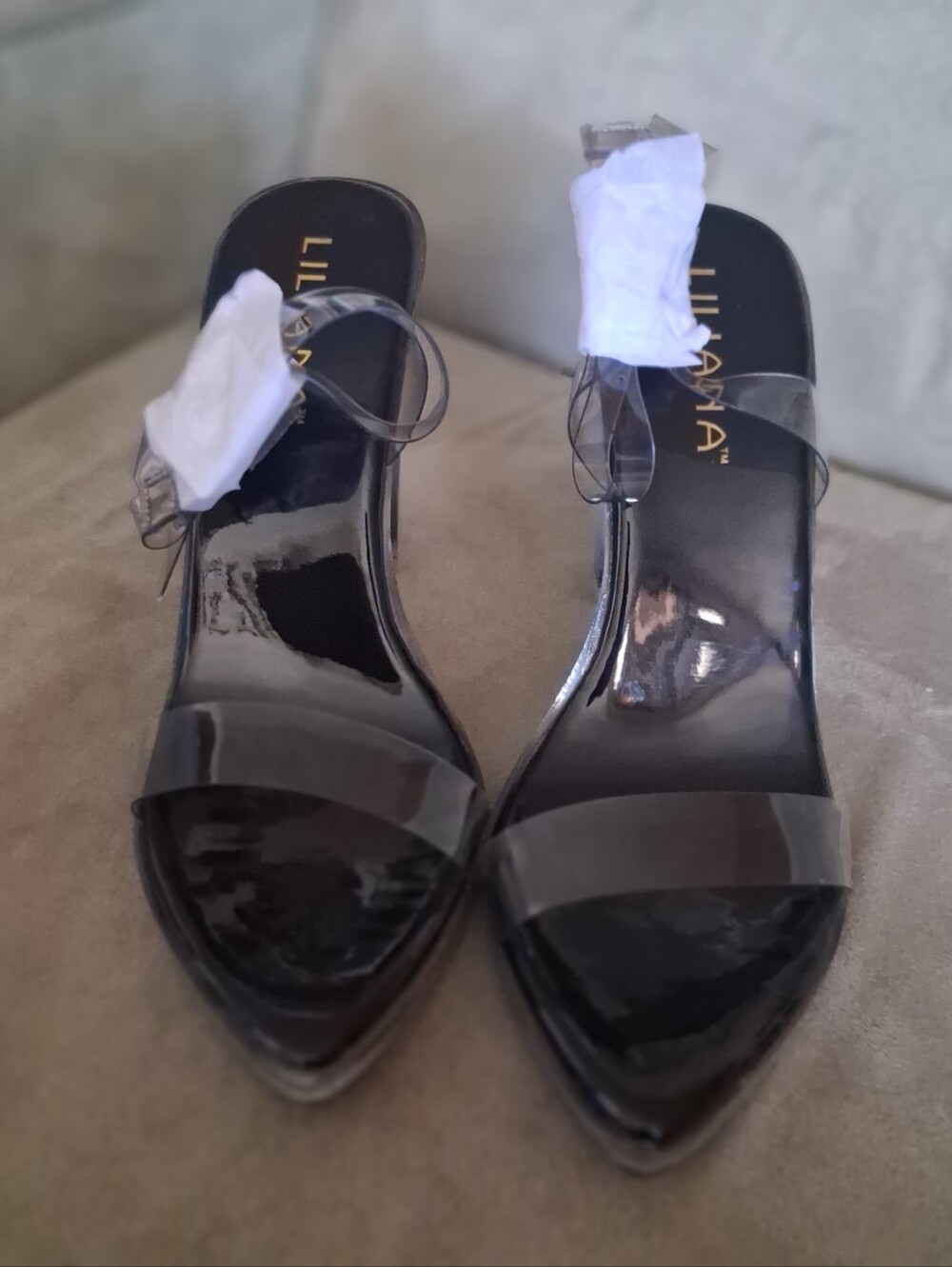 Liliana Clear PVC Block Heels with Black Soles
